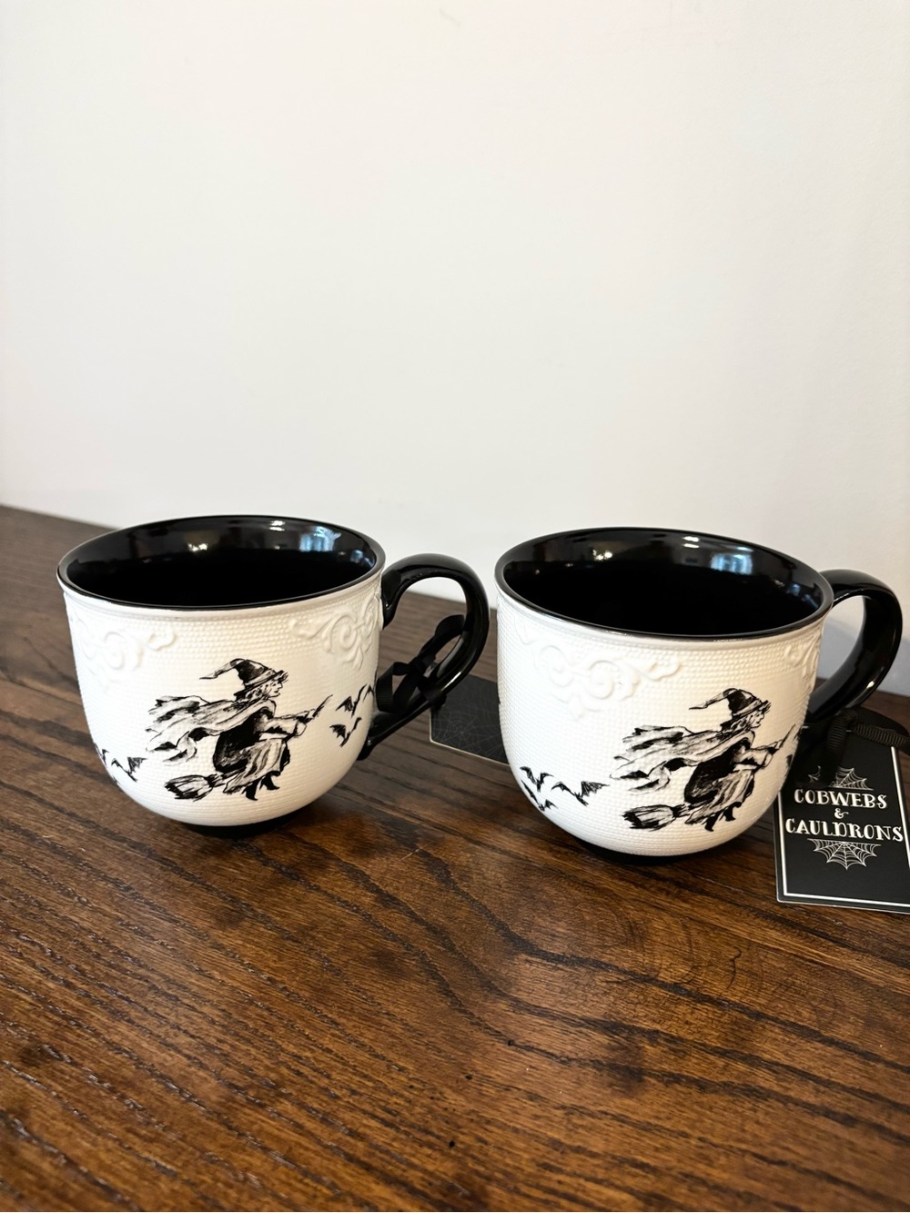 Vintage-Style Witch Flying on Broomstick Halloween Ceramic Mugs (2)